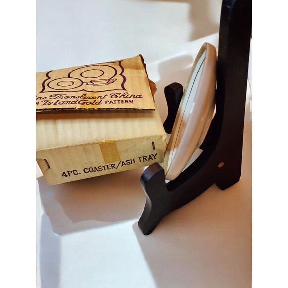 Vintage Royalton China Co. Japan 4pc Coaster / Ashtray Set – Island Gold Pattern - Picture 2 of 9